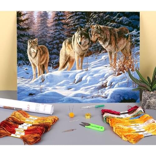 Wolf Animal Printed Fabric 11CT Cross-Stitch Full Kit Embroidery DMC Threads Handmade Painting Handicraft Hobby Promotions