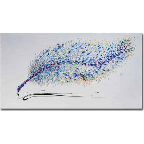 Mintura Home Decoration Modern Canvas Wall Art Picture Hand Painted Modern Abstract Feathers Oil Paintings On Canvas For Bedroom