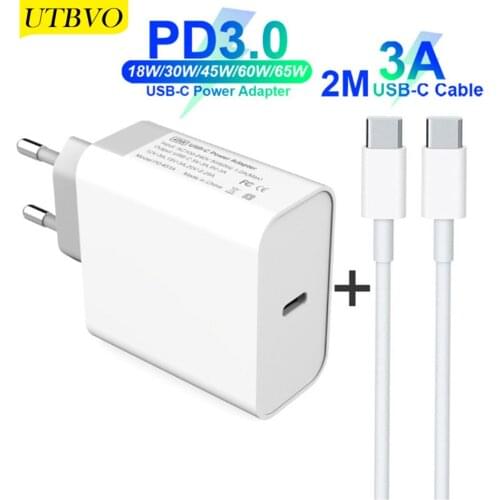 UTBVO TYPE-C USB-C Power Adapter 30W 45W 60W 65W 87W QC3.0 PD Charger For Xiaomi USB-C Laptops MacBook Pro/Air iPhone iPad Pro