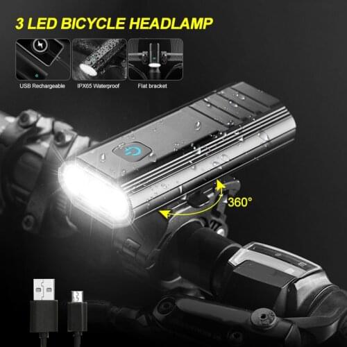 Waterproof 3 XM-L T6 LED Front Bike Light 4 Modes USB Rechargeable Bicycle Lamp Built-in 5200mAh Battery Torch with 2 Type Mount