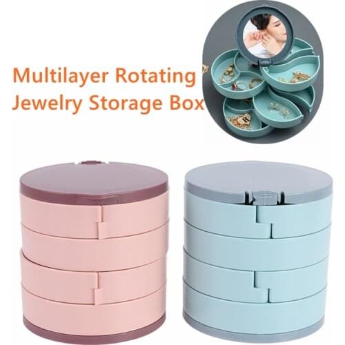 New Multilayer Rotating Jewelry Storage Box Earrings Ring Storage Box with Mirror