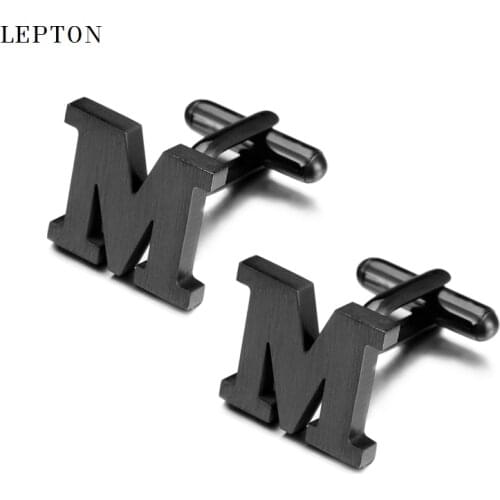 Lepton Stainless steel Cufflinks for Mens Black Gun Metal Letter M Cuff links Men French Shirt Cuffs Cufflink Relojes Gemelos