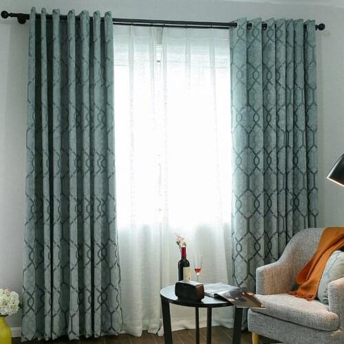 Geometric Rhombus Blackout Curtains for Living Room Green Embossed Chenille Heavy Insulate Fabric Piato Drapes Cortinas
