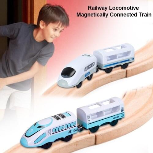 Railway Locomotive Magnetically Connected Electric Small Train Magnetic Rail Toy Compatible With Wooden Track Present For Kids