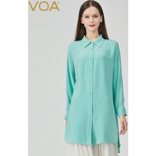 VOA autumn new product silk 30mm heavyweight POLO collar single row multi-button distressed long-sleeved shirt female BE802