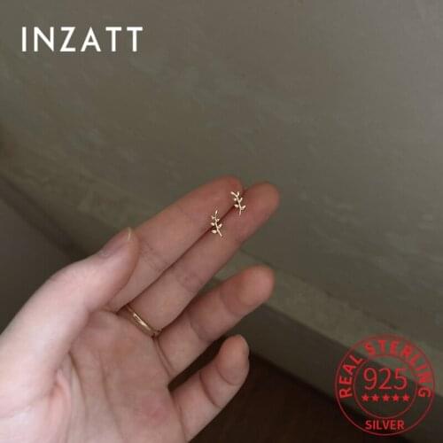 INZATT Real 925 Sterling Silver Leaves Plant Stud 14k Gold Earrings For Women Cute Fine Jewelry Accessories Drop Shipping