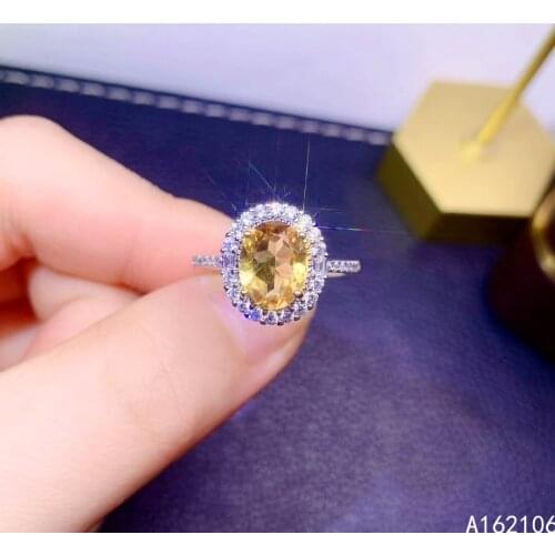 925 Pure Silver Chinese Style Natural Citrine Womens Luxury Noble Simple Oval Adjustable Gem Ring Fine Jewelry Support Detectio