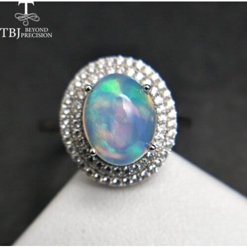 TBJ,Natural Ethiopian Colorful Opal oval 8*10mm with gemstone Comfortable Finger Ring in 925 sterling silver for women with box