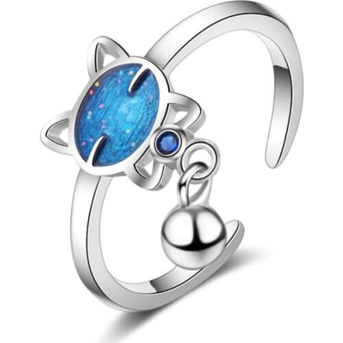 Cat Simple Korean Simple 925 Sterling Silver Temperament Personality Fashion Female Resizable Opening Rings SRI216