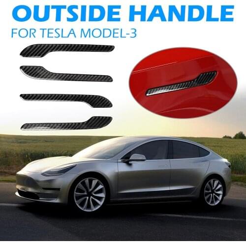4pcs Carbon Fiber Exterior Door Handle Cover Stickers Packfor Tesla Model 3 Light and Thin with Obvious Surface Gloss
