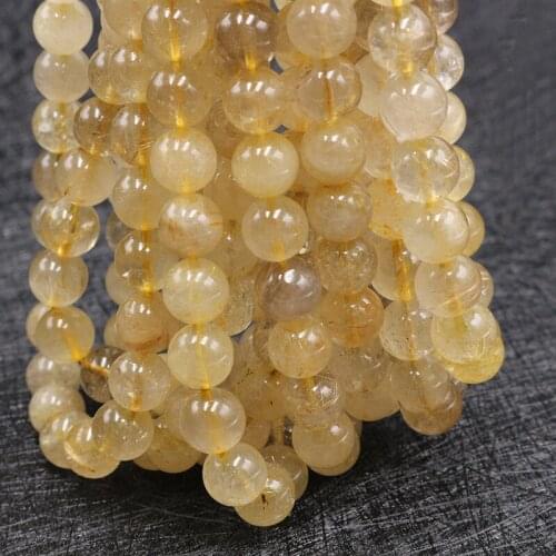 6/8/10/12mm Genuine Natural Gold Rutilated Quartz Stone Beads For Jewelry Making Round Loose Golden Hair Crystal Beads DIY 15