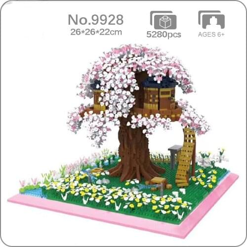9928 Architecture Winter Sakura Tree House Flower Garden Lake 3D Mini Diamond Blocks Bricks Building Toy for Children no Box