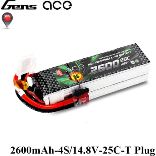 Gens ace Lipo Battery 11.1V 14.8V 2600mAh Lipo 3S 4S Battery Pack 25C T Plug Batteries for RC Helicopter Airplane Top Quality