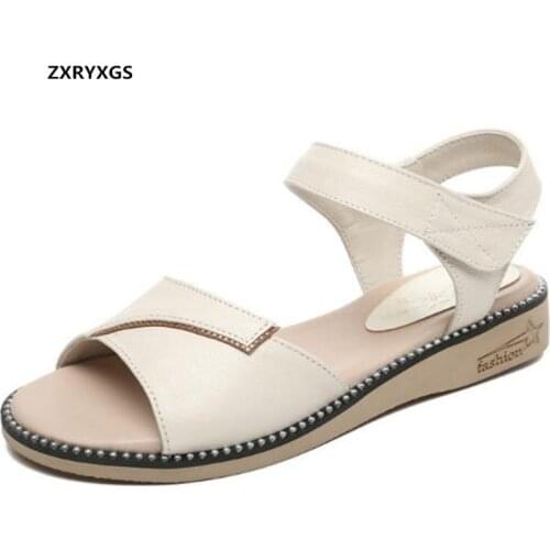 Promotional Large Size Comfortable Womens Sandals Flat Shoes 2020 Fashion Leisure Wild Summer Shoes Genuine Leather Sandals