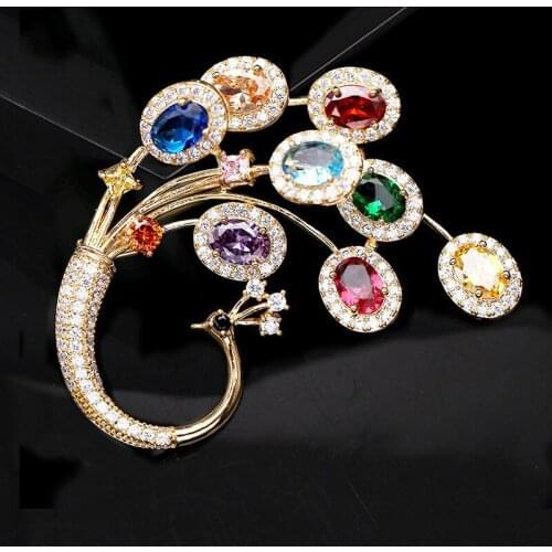 Brooch Pins Dresses Peacock Large Size Luxury Coat Jewelry for Women Bouquet Accessories Rhinestone Crystal Animal Wedding Pin