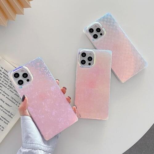 Luxury Square Laser Texture Phone Case For iPhone 12 Mini 11 Pro Max XR XS Max X 7 8 Plus SE2020 Case Soft IMD Dream Shell Cover