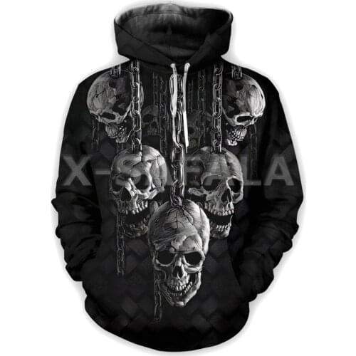 Black Skull With Chain 3D Full Print Hoodie Man Women Harajuku Outwear Zip Up Pullover Sweatshirt Casual Tracksuit Unisex Jacket