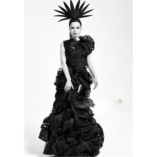 Black future robot costume stage catwalk show suit model stage dance Men nightclub dj Cosplay exaggerated creative costumes