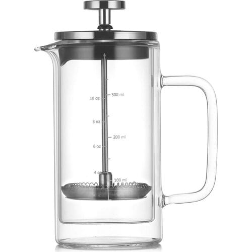 Double Layer High Borosilicate Glass Press Pot Press Filter Coffee Apparatus French Coffee Pot with Scale