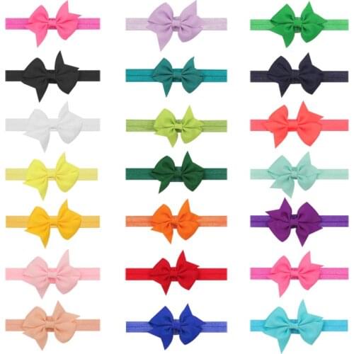 Boutique Solid Mini Hair Bows Headband Sweet Kids Elastic Nylon Hair Bands Handmade Kids Headwear Hair Accrssories 23 Colors