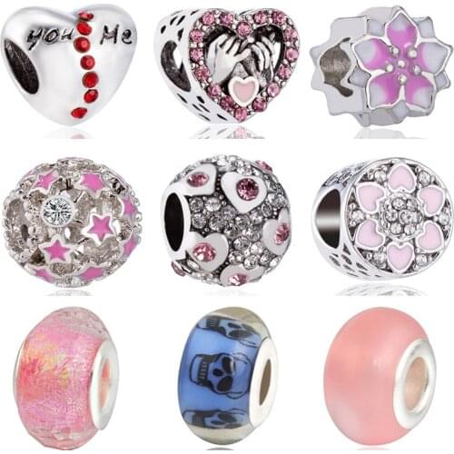 Hot Selling Hollow Crystal Hearts Butterfly Owl Hamsa Hand Flowers Beads Charms Fit Pandora Bracelets for Women DIY Berloques