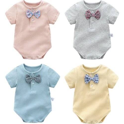 Ins New bron baby boy and girls pit strip clothes Children Cute Fashion high cotton cute summer short sleeve bodysuit RM19034