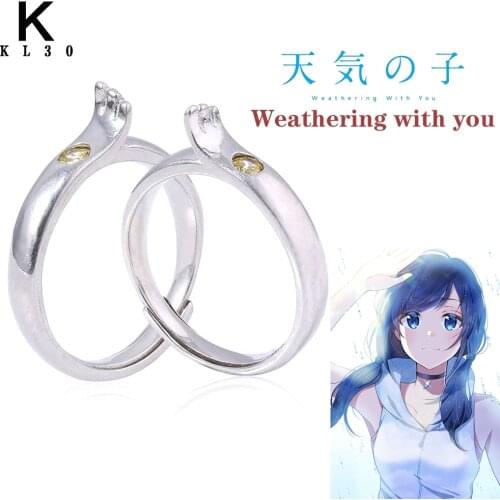 New Anime Weathering With You Rings Amano Hina Morishima Hodaka Couple Split Ring Exclusive Wedding Accessories Copper Jewelry