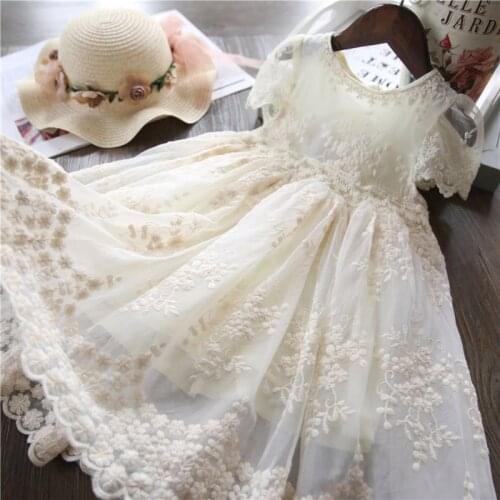 Soft Fabric Cotton Girls Summer Dress Puff Sleeve Princess Party Dresses Floral Elegant Wedding Dress Toddler Girl Lace Clothes