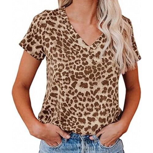 Summer Leopard Print Women T Shirt Short-sleeved V-neck T-shirt Casual Top Women T-shirt Femme Camisetas De Mujer