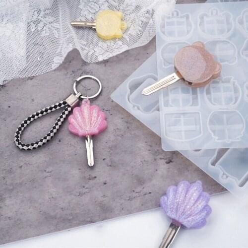 Cute Cat Bear Shell Shape Key Tag Resin Mold Key Covers Caps Epoxy Resin Casting Mold Animals Key Identifier Mould Tools