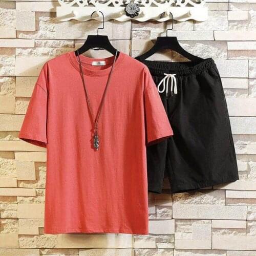 Men Solid Color Sportswear Summer mens hip hop fashion short sleeve suit korean fashion clothes for men two piece set summer