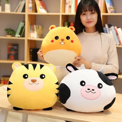 Soft Cute Cartoon Tiger Stuffed Animals Cow Pillow Three-in-one Lunch Break Blanket Office Blanket Air Conditioning Warm Hand