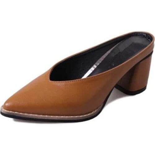 New Summer Slippers Womens Shoes Square Thick Heels Shallow Mouth Slippers Pointed Sandals Ladies Slides Muller shoes96