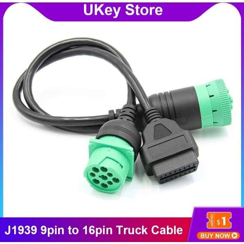 Okeytech M/F J1939 9Pin Male to OBD2 16Pin Male Truck Y Splitter OBD Cable Diagnosctic Tool Connector for Trucks & Cars