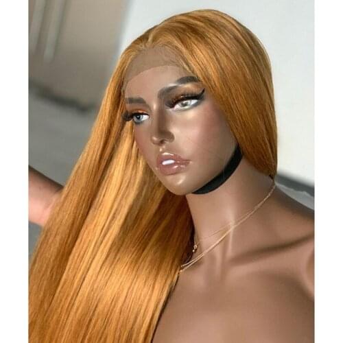 Remy Silky Straight 180% Density Brazilian Natural Hairline Human Hair Wig Middle Ratio Honey Blonde Lace Front Wig For Women