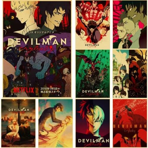 Anime Devilman Crybaby Poster Set Retro Kraft Paper DIY Vintage Home Room Bar Cafe Decor Painting Gift Art Wall Sticker Picture