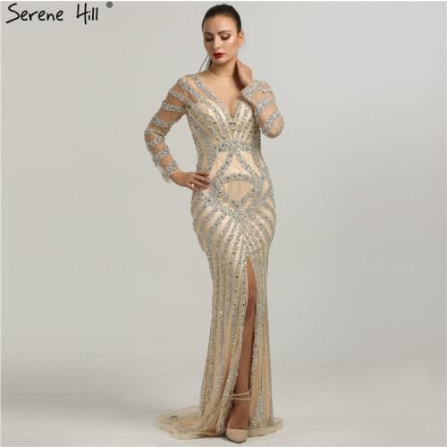 Latest Evening Gown Designs Long Sleeves Mermaid Beading Sequined Evening Dresses 2020 Real Photo Serene Hill LA6281