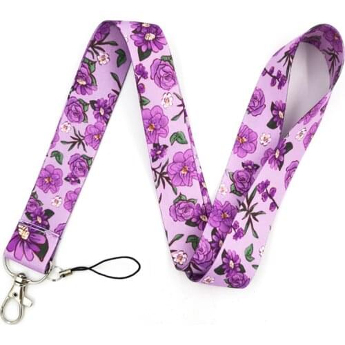Purple Flower Neck Strap Keychain Lanyard For Keys USB Gym ID Card Badge Holder Keyring Mobile Phone Accessories DIY Hang Rope