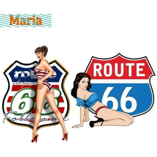 Sexy Sticker Route 66 Pin Up Girl Decal Car Body Motorcycle Decorative PVC JDM JEEP Van Bike Offroad RV A4 Q3 Polo Deco Meterial