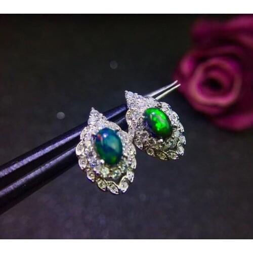 New Natural Opal Earrings 925 Silver Opal Earrings Fresh and Cute Personality Style
