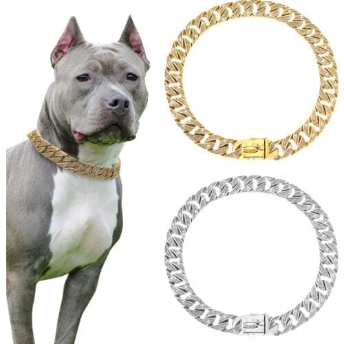 Rhinestone Metal Dog Chain Collar Stainlesss Steel Dog Chain Strong Pet Choke Collar For Medium Large Dogs Pitbull Bulldog Show