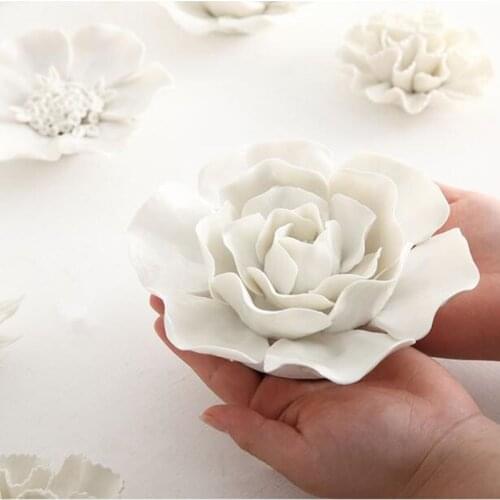 Handmade Three Dimensional Ceramic Flower Wall Decoration Plate Garden Home Decoration