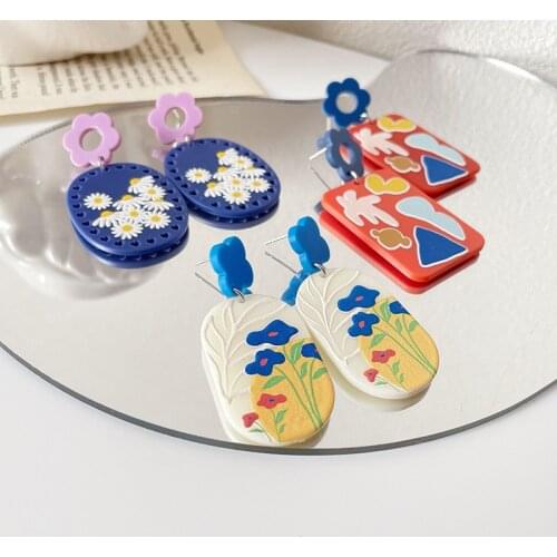 UJBOX 9 Styles Fashion Acrylic Flower Earrings Drop for Women Party Holiday Dangle Earrings Jewelry Wholesale Bluk