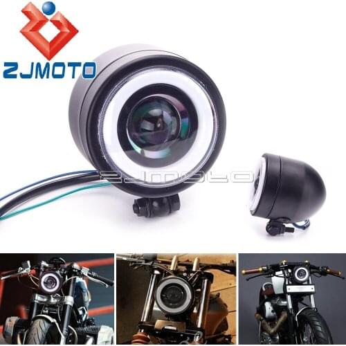 Universal Angel Eyes Lamp Headlamp Motorcycle Headlight For Harley Honda Suzuki BMW Yamaha Kawasaki 3.5'' inch LED Head Lighting