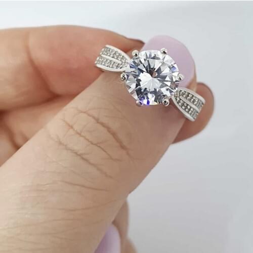 Eternal 925 Sterling silver ring finger Classic Round 3ct Created Diamond Wedding Engagement Diamond Rings for Women Jewelry