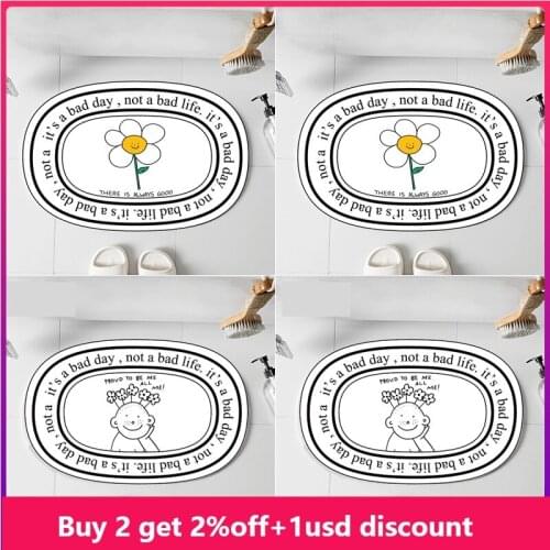 Flower Face Bathroom Door Mat Carpet Absorbent Non-Slip Floor Decor Home Mat Bedroom Bedside Area Rugs Oval Entrance Welcome Mat