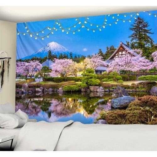 Fujiyama Japan Tapestry Natural scenery Sakura Dormitory Decoration Hippie Psychedelic Family Living Room Bedroom Wall Tapestry