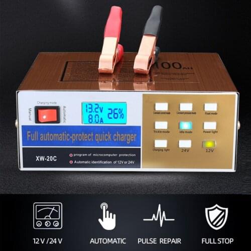 110V/220V Full Automatic Car Battery Charger Intelligent Power Pulse Repair Chargers Lead Acid 12V/24V Truck Motorcycle Charger