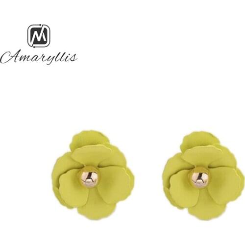 Amaiyllis 2019 Bright Colors Flower Stud Earrings For Women Chunky Layer Petal Earrings Wedding Earrings New Brand Chic Earrings