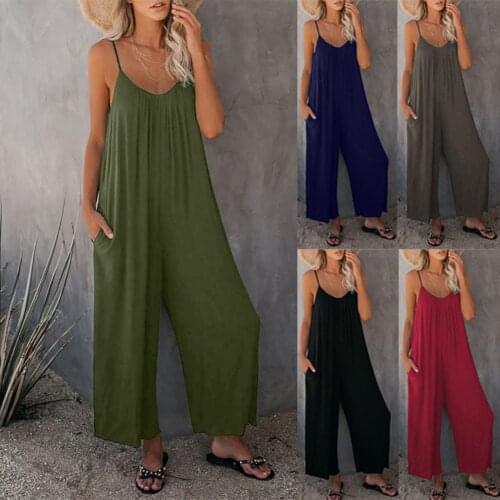 Jumpsuit Strap Pockets Siamese Overalls Women Adjustable Spaghetti Strap Stretchy Long Pant for Party Women clothing